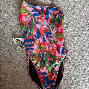 Jolyn Clothing Vibrant Tropical One Piece Swimsuit Brandon Style Size 26
